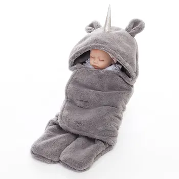 MYUDI-два слоя дебели топли флисовые детски Еднорог възпирам новородено бебе зима одеяло сладко бебе животно обволакивают спален чувал