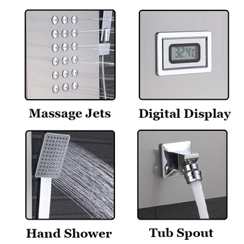 Senlesen матиран никел / топка Термостатичен душ колона панел Монтиране на стена w / масаж струя Para баня с душ Душ LED
