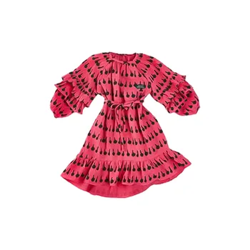 2021New LD корейски рокля фенер ръкав на печатни Детски рокли печатни фланелка облечи момичето каишка дънкови къси панталони, костюми