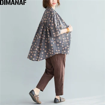 DIMANAF плюс размер блуза, риза Дамски дрехи, летни дамски потник туника ретро принт на Цветя случайни свободна ленена жилетка копчета