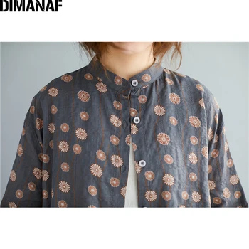DIMANAF плюс размер блуза, риза Дамски дрехи, летни дамски потник туника ретро принт на Цветя случайни свободна ленена жилетка копчета