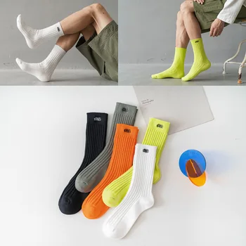 LEOSOXS 2021 нови мъжки чорапи дебел конец Двойна игла дебели бродирани букви ежедневна спортна мъжка мода памук средни чорапи