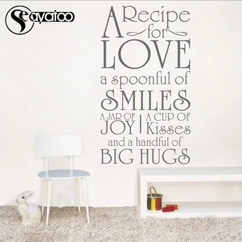 Рецепта за любов кухня изкуство Vinyl стикер на стената стикер рисувани стенни семейство цитат на думи на домашен интериор 58x102cm