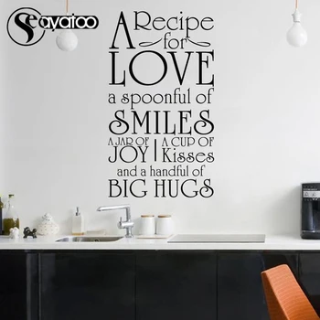 Рецепта за любов кухня изкуство Vinyl стикер на стената стикер рисувани стенни семейство цитат на думи на домашен интериор 58x102cm