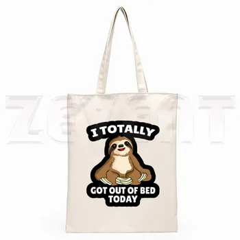 Snooze Мързел Sloth Ullzang Hip Hop Битник Cartoon Print Пазарски Чанти Girls Fashion Casual Pacakge Hand Bag