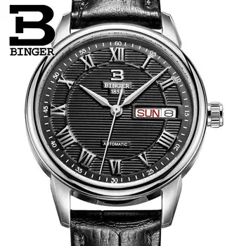 Швейцария Binger дамски часовници мода луксозни часовници ултра тънък кварцов авто дата на кожена каишка за часовник B3037G-4