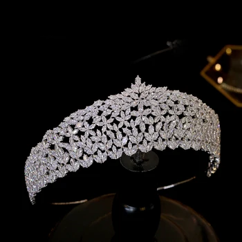 Луксозни сватбени Короната CZ прическа Crystal лента за глава сватбена прическа и аксесоари за коса церемония на издаване диадеми и Короната