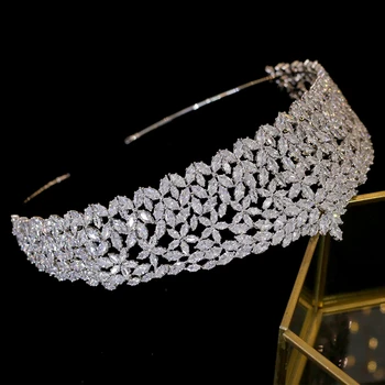 Луксозни сватбени Короната CZ прическа Crystal лента за глава сватбена прическа и аксесоари за коса церемония на издаване диадеми и Короната