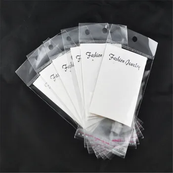 100 Комплекта Doreen Box Hot Earring Display Card W/Self Adhesive Bags Бяла Пластмасова Хартия За Опаковане На Обеци, Бижута На Едро