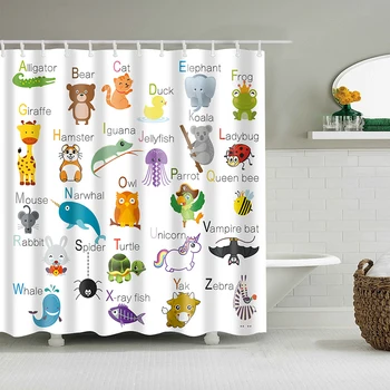 Котешки модел душ завеса карикатура на животните вана завеси за баня за баня бански калъф душ завеси с 12 бр Куки