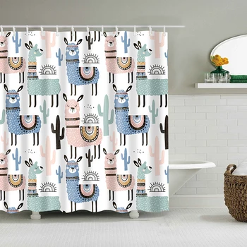 Котешки модел душ завеса карикатура на животните вана завеси за баня за баня бански калъф душ завеси с 12 бр Куки
