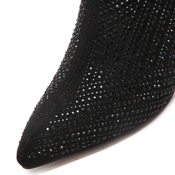 Есенни ботуши класически черни къси ботуши 6 cm ток ботильоны за жени шипове ботуши дамски кристал токчета есен офис обувки