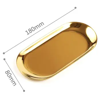 Метална Тава За Съхранение На Златния Овал Пунктирана Плодови Чиния Дребни Бижута Дисплей Тава Огледало