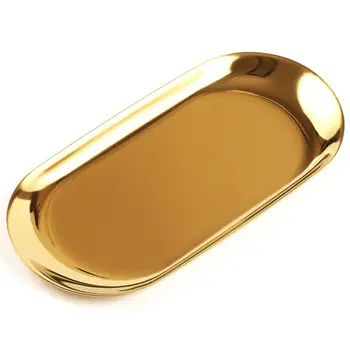 Метална Тава За Съхранение На Златния Овал Пунктирана Плодови Чиния Дребни Бижута Дисплей Тава Огледало