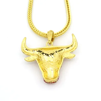 BNRESALE Gold Color Full Кристал Alloy Бул Pendent колие Bling Bling Fashion Jewelry подарък за мъже от веригата 60 см