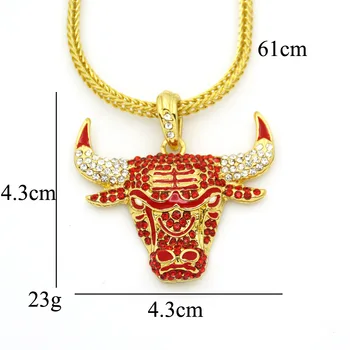 BNRESALE Gold Color Full Кристал Alloy Бул Pendent колие Bling Bling Fashion Jewelry подарък за мъже от веригата 60 см