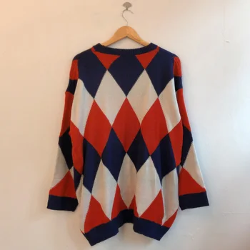 BGTEEVER стилен свободни О-образно деколте Argyle мозайка дамски плетени пуловери зима ежедневни дамски пуловери скок 2020 дръпна femme