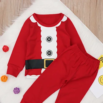 Бебешки момчета Коледен комплект дрехи с дълъг ръкав топ+панталони 2 бр. Дядо Коледа cosplay костюм сладък карикатура Нова година Baby Set DS19