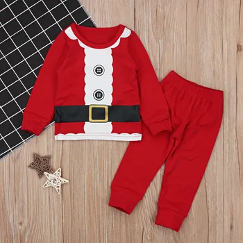 Бебешки момчета Коледен комплект дрехи с дълъг ръкав топ+панталони 2 бр. Дядо Коледа cosplay костюм сладък карикатура Нова година Baby Set DS19