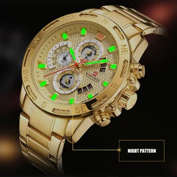 NAVIFORCE мъжки часовник Водоустойчив златен часовник от неръждаема стомана часовник мъжки хронограф военни Кварцов ръчен часовник Relogio Masculino