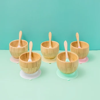 Детска купа за хранене с лъжица, вилица храни прибори детска дървена тренировочная чиния силиконова издънка подвижна детска посуда стоки