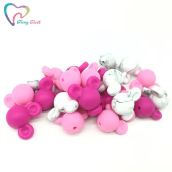 Розов цвят фуксия комбо силиконови перли Мики Оформени детски силиконови никнене на млечни зъби мъниста за бижута направи си САМ Nacklaces окачване
