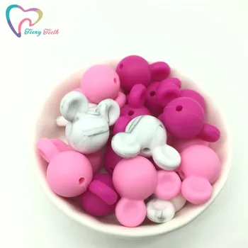 Розов цвят фуксия комбо силиконови перли Мики Оформени детски силиконови никнене на млечни зъби мъниста за бижута направи си САМ Nacklaces окачване