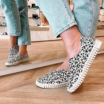 Леопардовые женски лоферы плюс размер маратонки Дамски обувки модерен дамски обувки слипоны дамски ежедневни балет апартаменти дамски маратонки NVX288