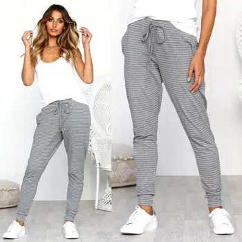 Дамски превръзка Drawstring шарени дълги панталони всекидневни спортни панталони молив панталони 2019 нова мода