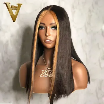 8-30inch Long Straight Highlight Lace Front Human Hair перуки за черни жени бразилски Ombre Honey Забавно 250 Density Дантела Перука