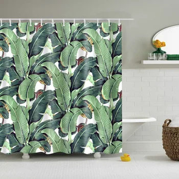Зелени тропически растения завеси за душ баня полиестер непромокаема завеса за душ листа печат завеси за баня, душ