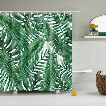Зелени тропически растения завеси за душ баня полиестер непромокаема завеса за душ листа печат завеси за баня, душ