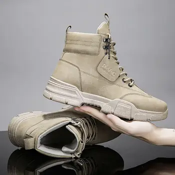 Мъжки обувки непромокаеми кожени военни ботуши от дантела-Мартин ботуши мъжки зимни глезена леки обувки, мъжки зимни развлечения нескользящие