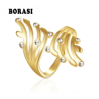 BORASI Wings Big Rings For Women Hyperbole Trendy Ring 316L Stainless Steel Gold-Color Fashion Jewelry Party годежни пръстени