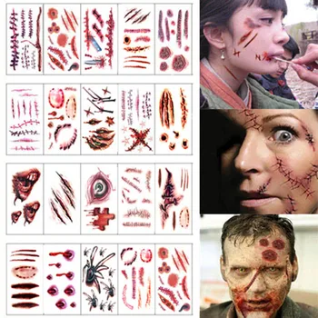 20 бр/опаковане. зомбита белези татуировки етикети кървав грим Хелоуин декор ужас раната страшно кръв травма на Хелоуин, Маскарад страна