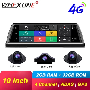 WHEXUNE 4G Android автомобилен видеорекордер Dash cam 4 обектив 10-инчов навигация ADAS GPS WiFi Full HD 1080P видео рекордер 2 GB + 32GB автомобилна камера