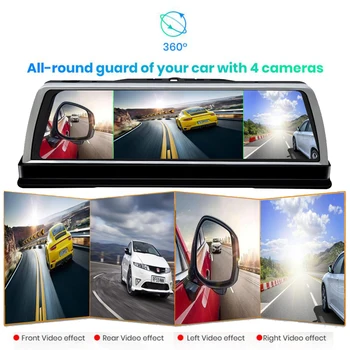 WHEXUNE 4G Android автомобилен видеорекордер Dash cam 4 обектив 10-инчов навигация ADAS GPS WiFi Full HD 1080P видео рекордер 2 GB + 32GB автомобилна камера