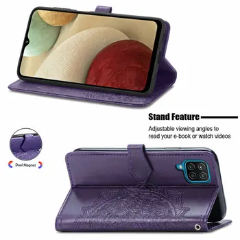 За Samsung Samsung A12 2020 Flip Портфейла Case 3D Мандала Leather Card Slot Капак за Samsung Galaxy A12 A Case 12 A125 360 Protect на Корпуса