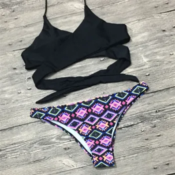 YICN Hot Sexy Cross бразилски бикини дамски бански 2018 нов плажен бански Push Up бикини, определени Halter топ еластична превръзка бански костюми