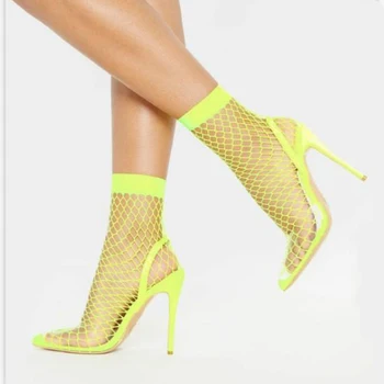 Arden Фуртадо 2019 summer slip on секси nets mesh stilettos party shoes ladies slip on остър чорап ботильоны PVC сандали, ботуши