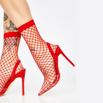 Arden Фуртадо 2019 summer slip on секси nets mesh stilettos party shoes ladies slip on остър чорап ботильоны PVC сандали, ботуши
