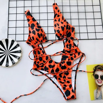 Секси Snake Print Swimsuit One Piece Swimwear Women 2020 Леопард бански жена превръзка, дрехи за плуване за бански костюми монокини