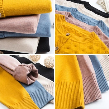 PEONFLY 2020 женски вязаный пуловер жилетки с дълъг ръкав, V образно деколте и джоб с копчета корея вязаная яке свободни жилетки кашмир върховете