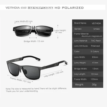 VEITHDIA алуминий поляризирани лещи, слънчеви очила мъжете огледало шофиране очила Очила квадратни очила, аксесоари нюанси 6560