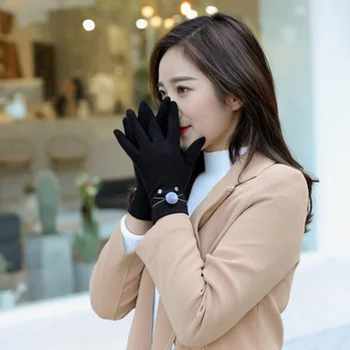 Модни дамски ръкавици със сензорен екран жените косъмът е тънък сладък котка шаблон пълни с пръстите на ръцете топли, студени нескользящие шофьорски ръкавици за езда H63