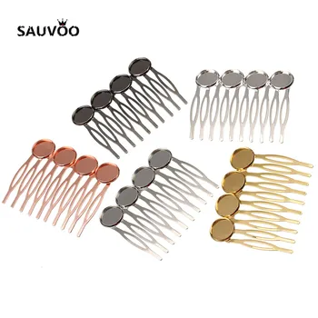 Sauvoo 5шт метални 10 зъбите на гребените за коса Родословни шапки с 4 празни корита основна инсталация подходящ 12 мм кабошон направи си САМ бижута изводи