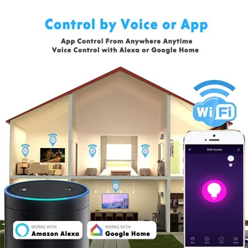 Smart Power Socket Plug Wifi Outlet Switch EU, UK US RGB Light Power Monitor 16A телефонна приложение на гласово управление с Алекса Google Home