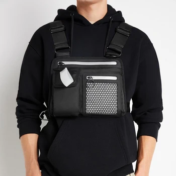 Светлоотразителни мъжете гърдите Rig чанта тактически хип-хоп гърдите чанта мъжете функционален жилетка пакет мъжки скута чанти Abdomon Pack чанти за рамо
