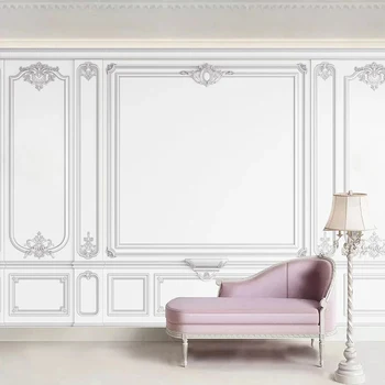 Потребителски 3D стенописи тапети бяла мазилка линия на европейски стил хол разтегателен телевизор фон фотообои начало декор 3D