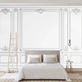 Потребителски 3D стенописи тапети бяла мазилка линия на европейски стил хол разтегателен телевизор фон фотообои начало декор 3D